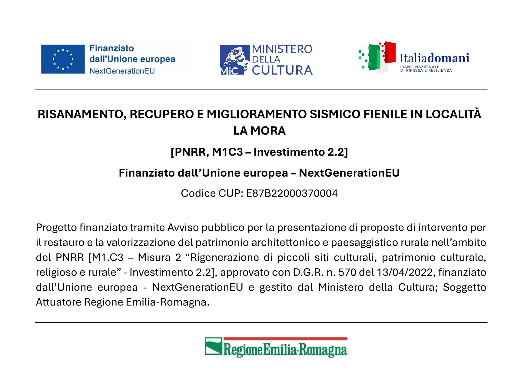 Il fienile di La Mora recuperato con il bando Architettura rurale della Regione Emilia-Romagna